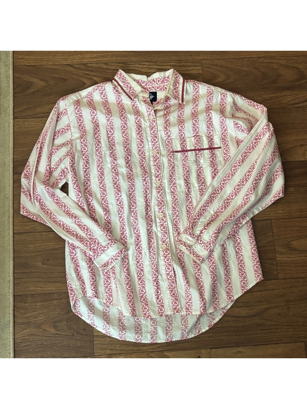 💕Dockers Pink Patterned Striped Button Down Blouse Shirt Cotton Office Work